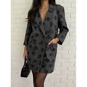 Calvin Klein Blazer Dress Women 14 Grey Excellent Velvet Rose Pinstripe Floral